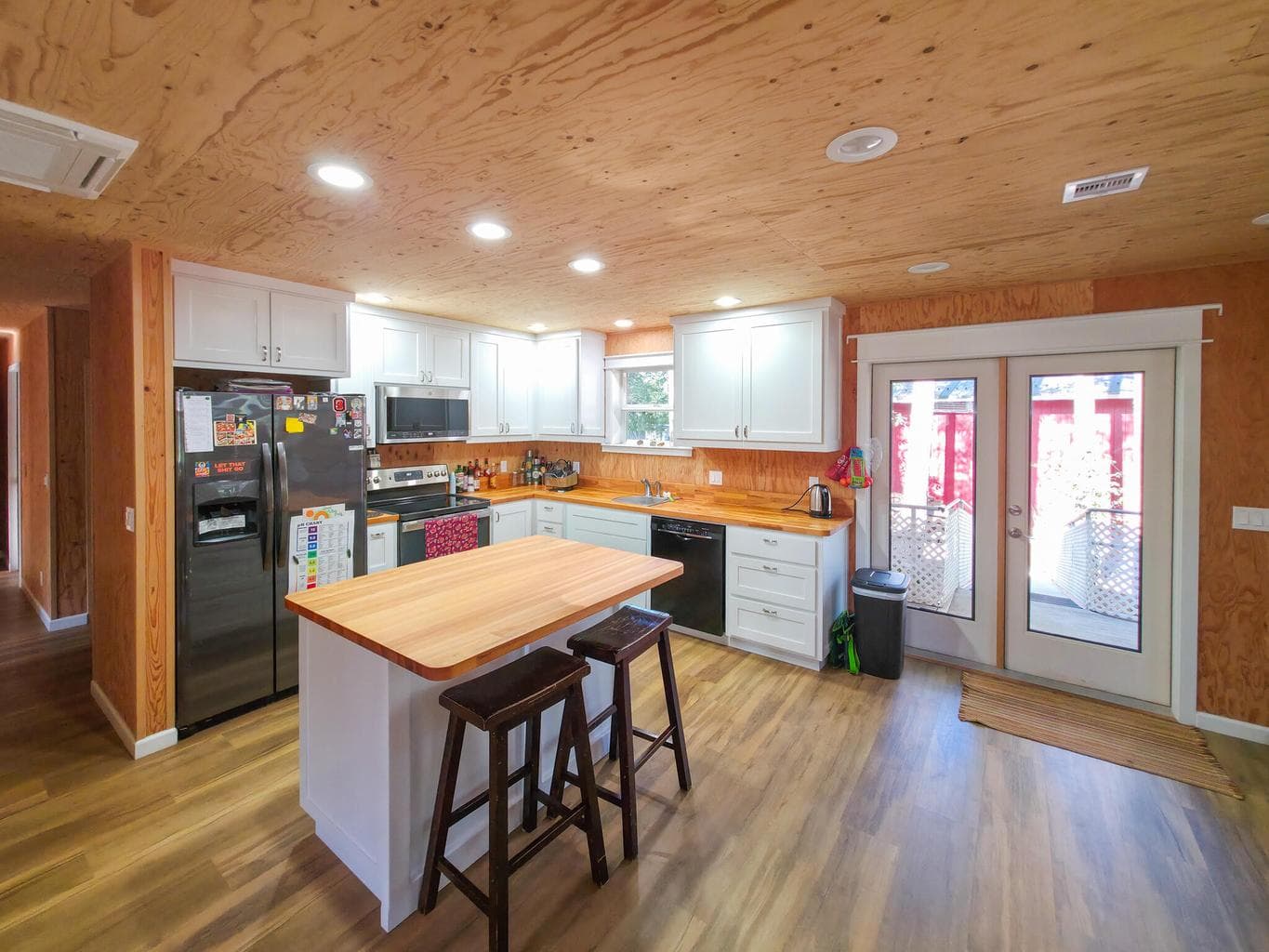 kitchen with bar & eating area