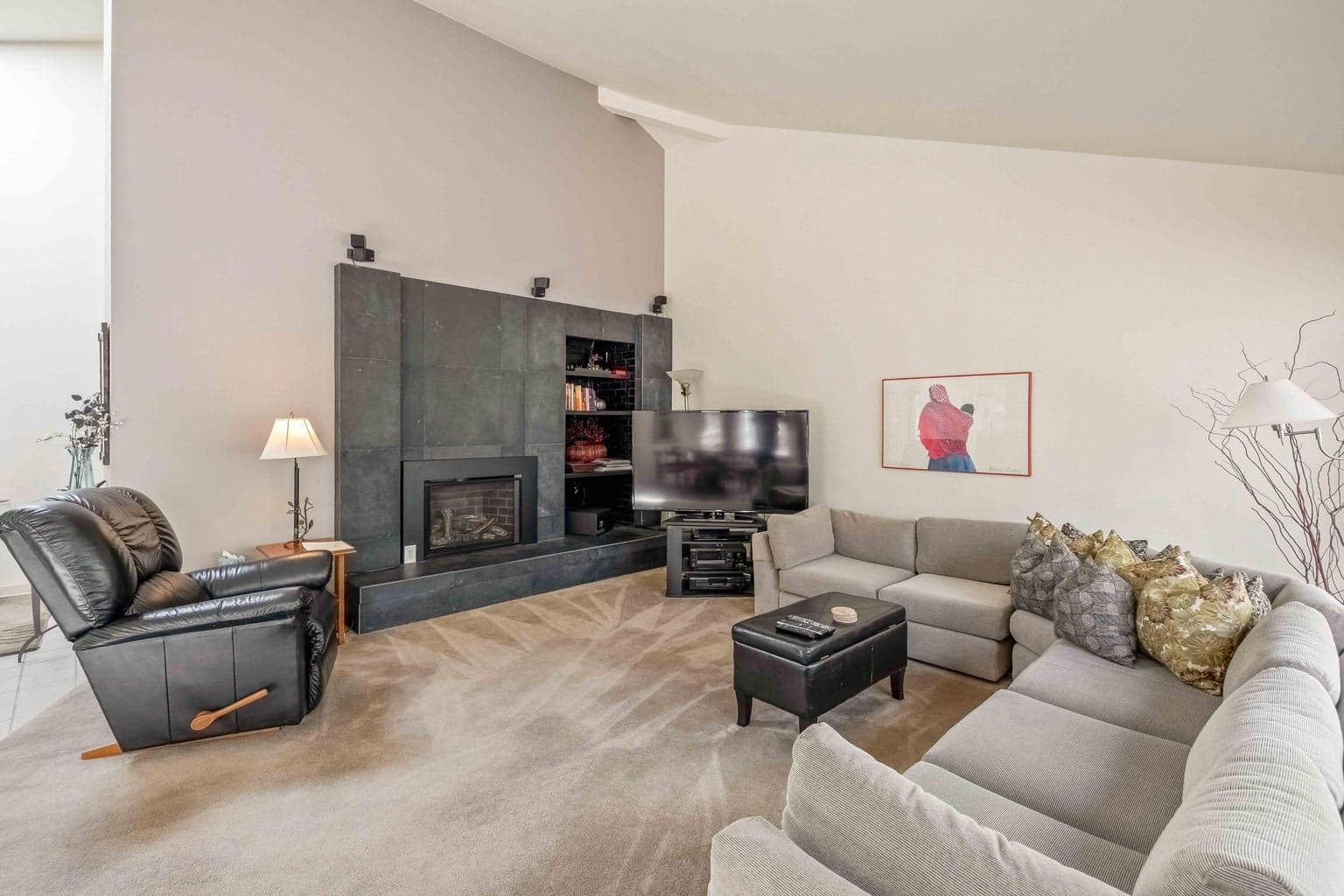Vaulted Great Room with cozy gas fireplace