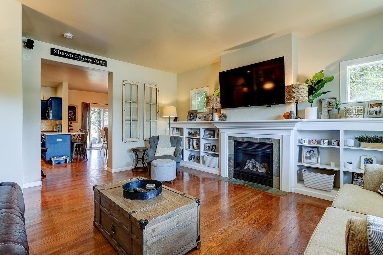 Fireplace and built-ins in living room