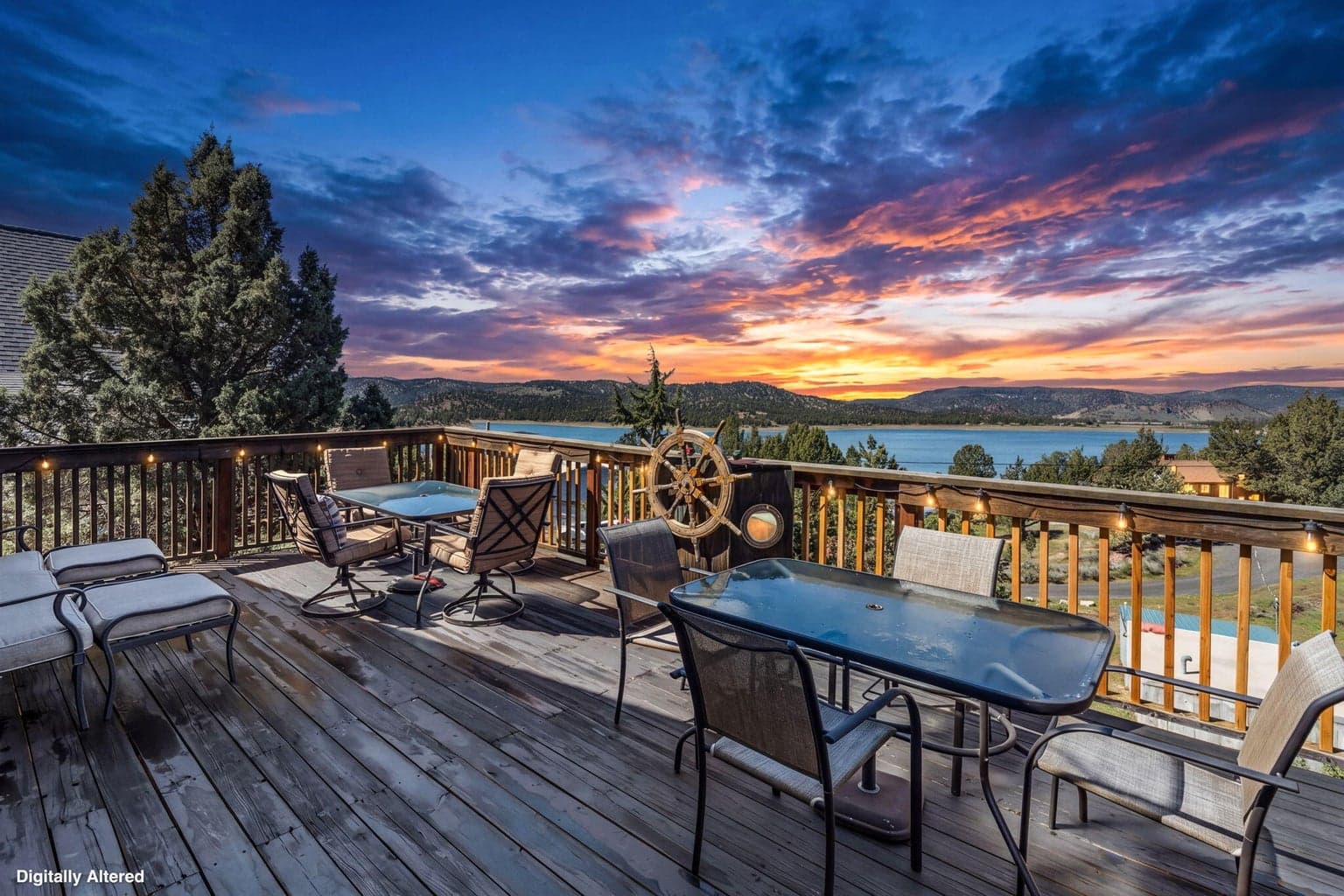 View from the upper deck overlooking the stunning panoramas of Prineville Reservoir in a sunset setting
