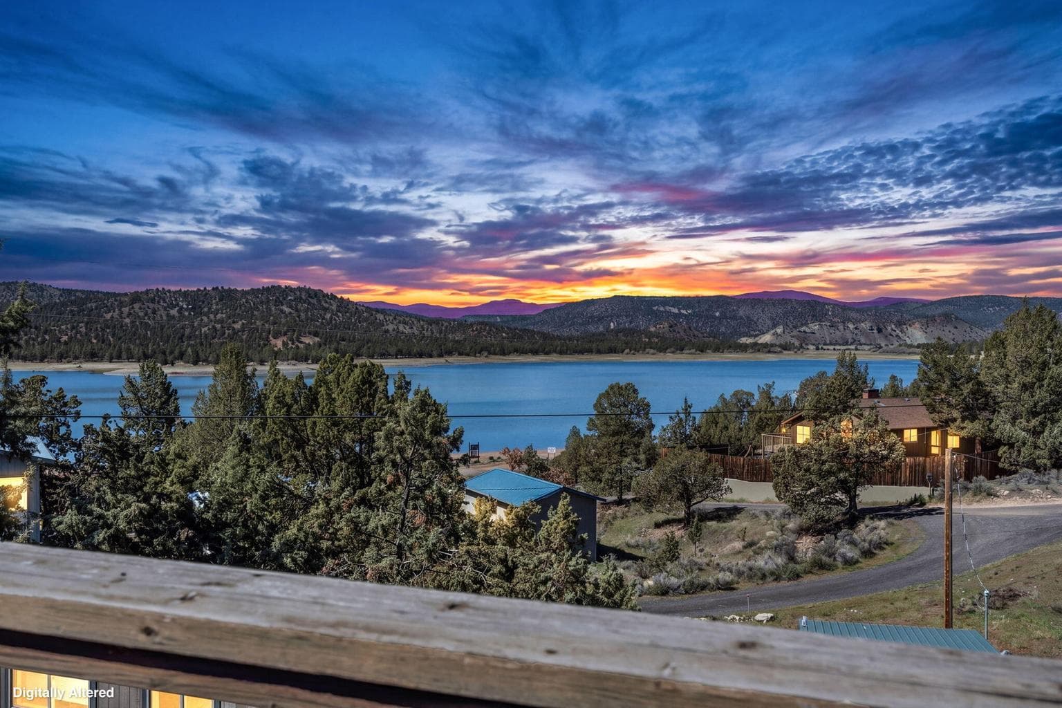 View from the upper deck overlooking the stunning panoramas of Prineville Reservoir in a sunset setting