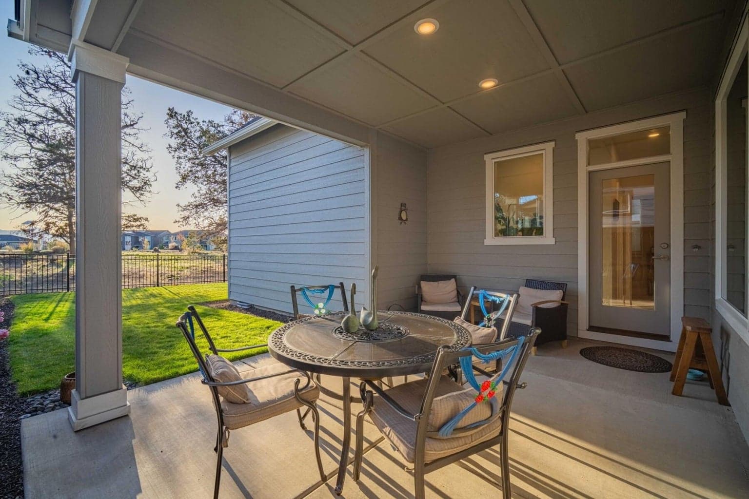 Covered patio with views of Mt Bachelor