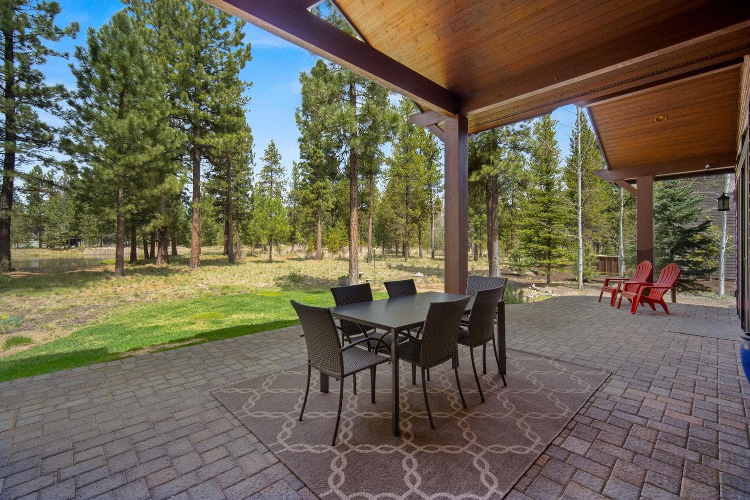 Covered paver back patio. Great space to enjoy all the seasons in Central Oregon!