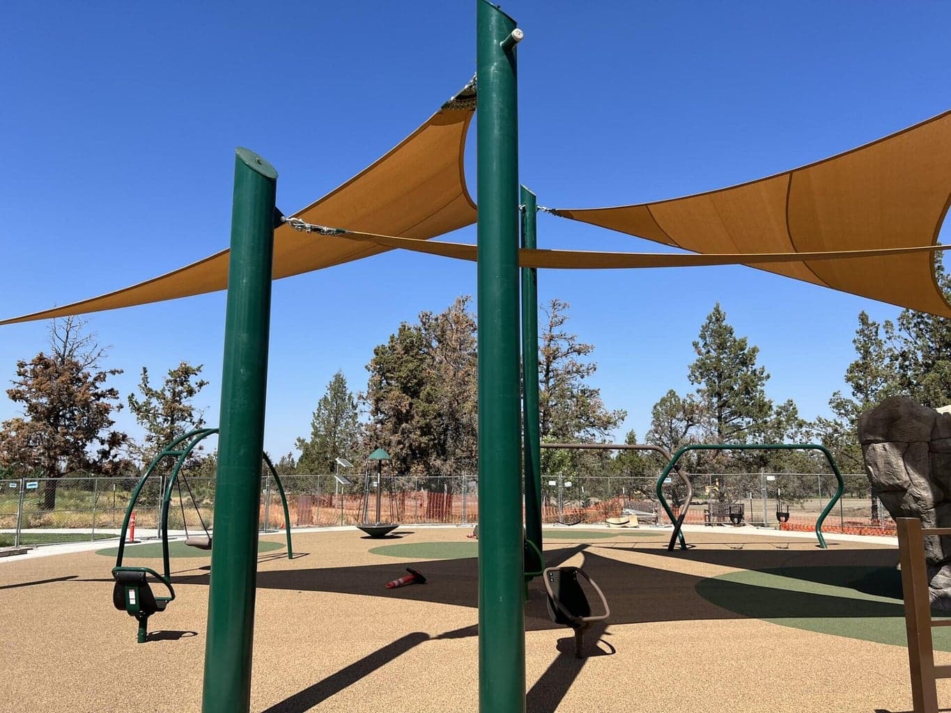 Play structure features shade for even the hottest of summer days.