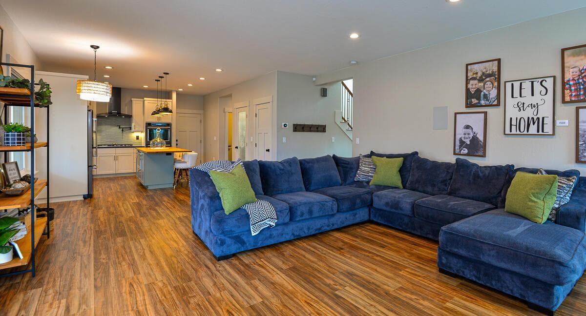 Oversize family room with french doors out to the patio