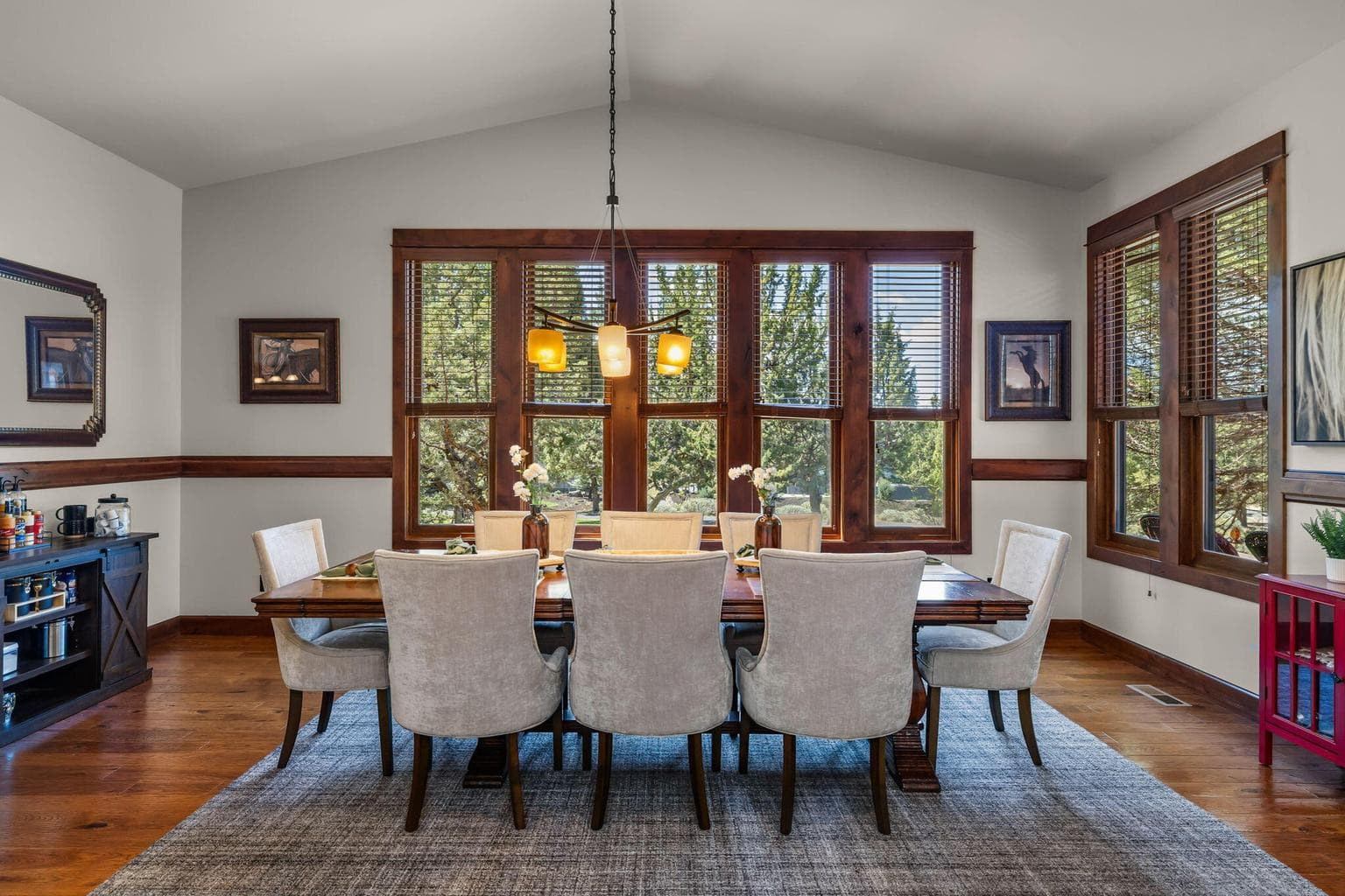 Formal dining space with views of the creek