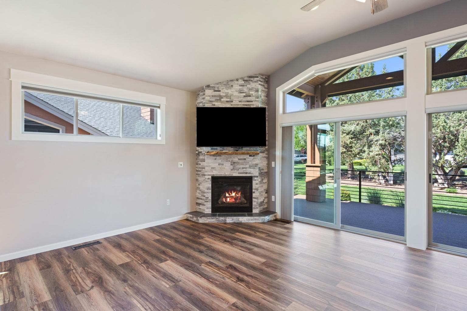 Beautiful stone fireplace.