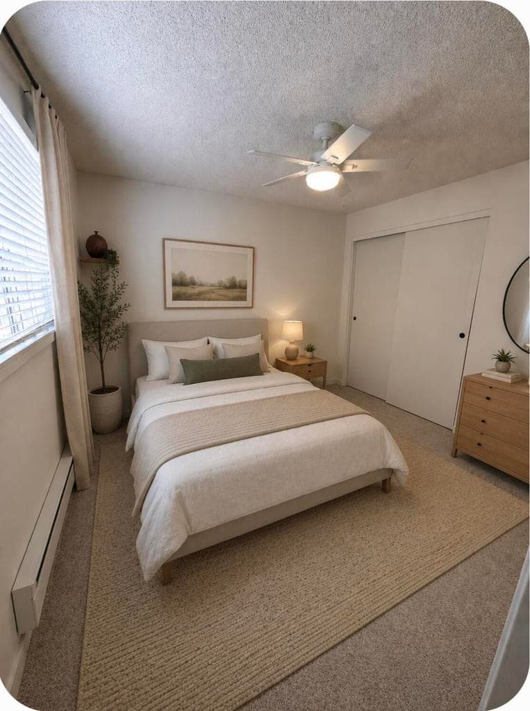 Virtually staged primary bedroom
