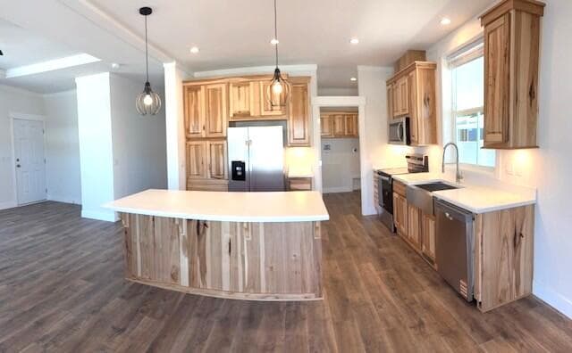 Hickory Cabinets, hard surface counters, all appliances included