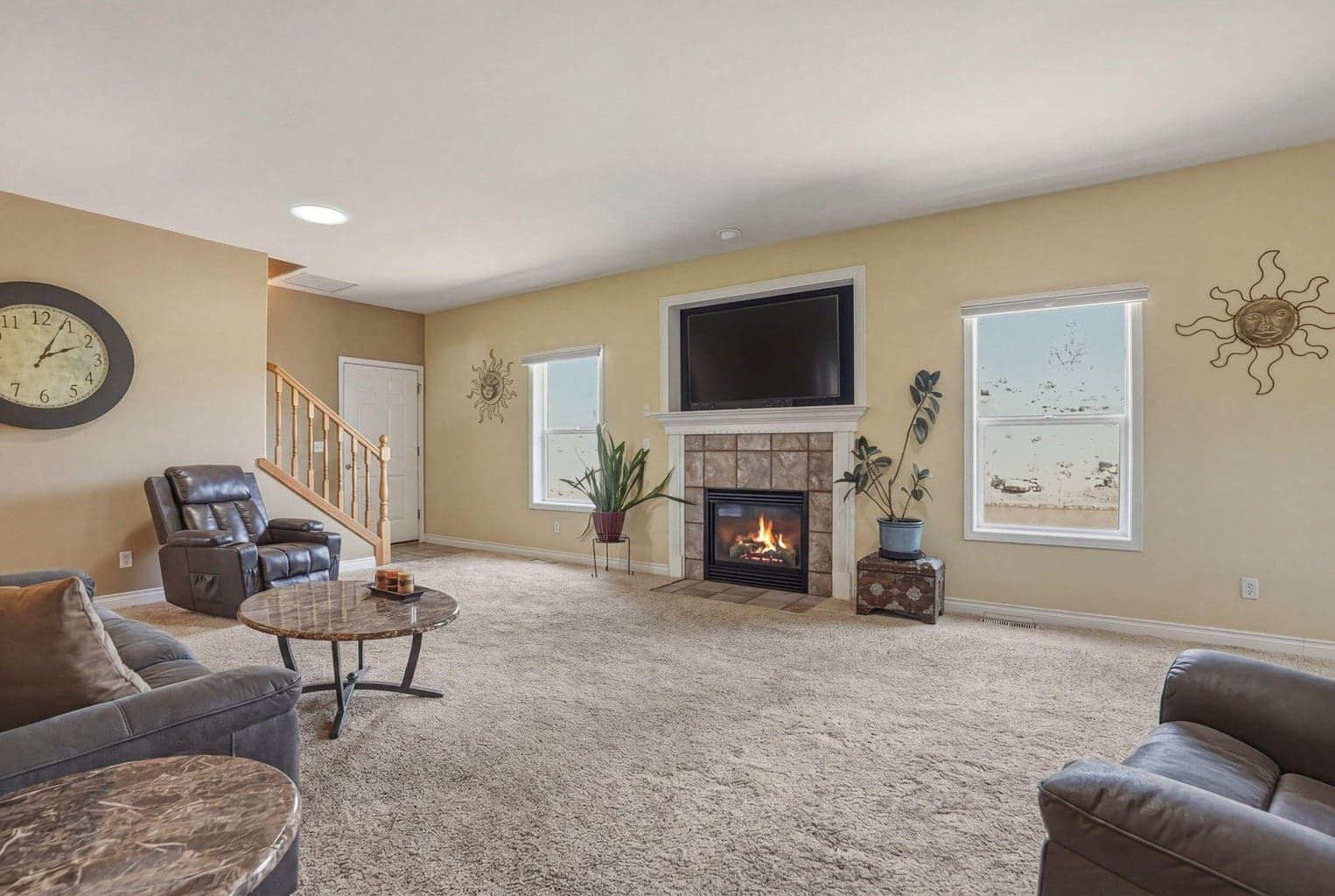 Main living room with propane gas fireplace