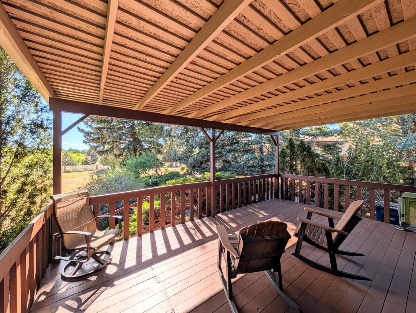 Private Covered Deck with Greenbelt View