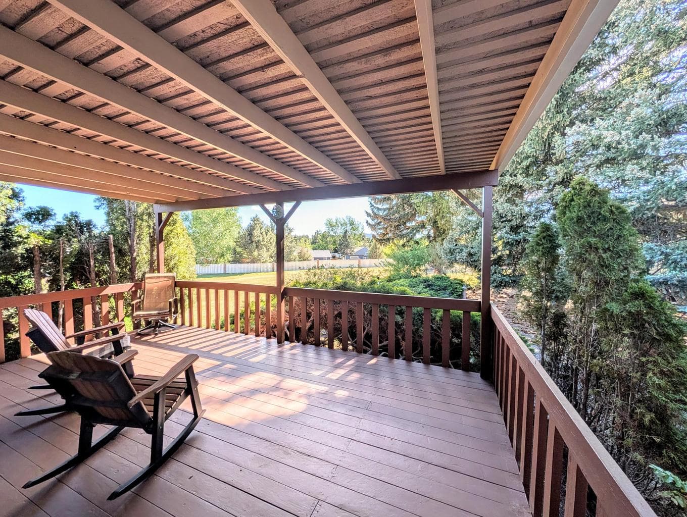 Private Covered Deck with Greenbelt View