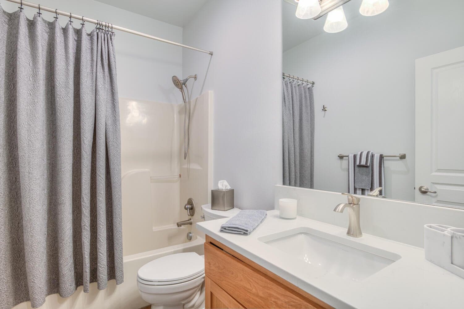 New Quartz counter in guest bath.