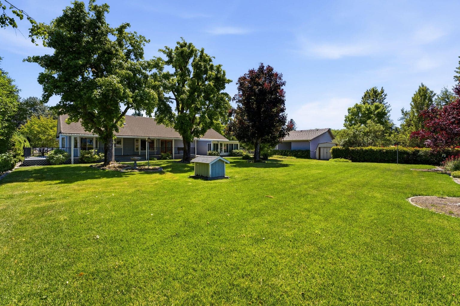 Fully fenced pet-friendly backyard with beautiful lawn for entertaining. Pool?