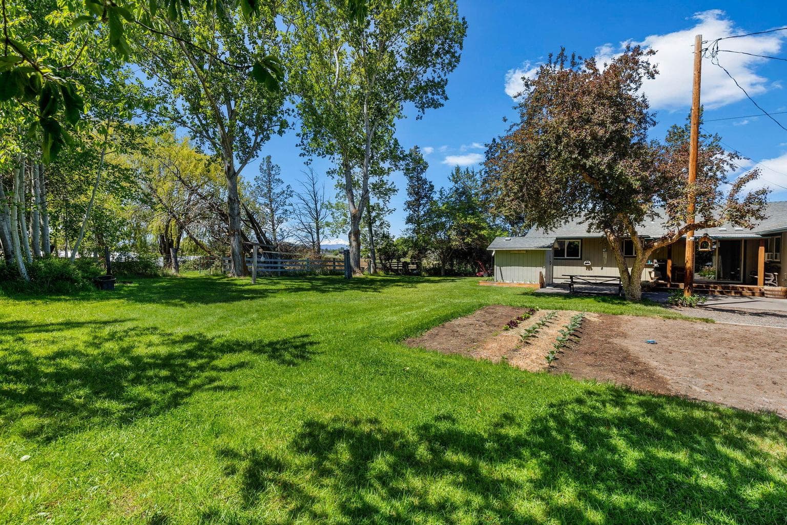 Serene backyard space w/mature Aspens bordering the yard.