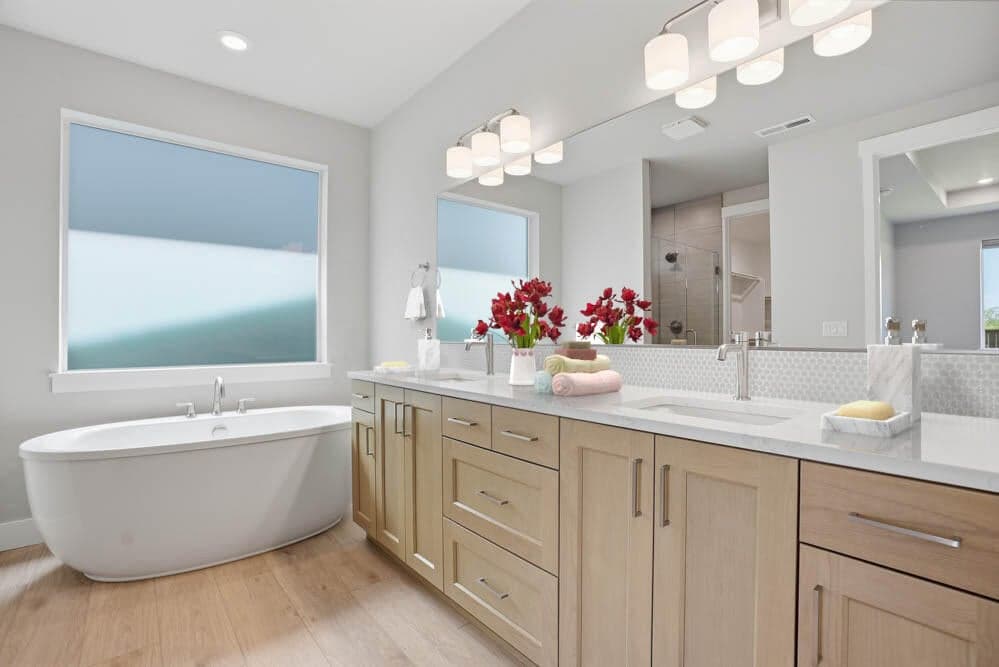 Subject property photo - virtual staging of primary bath