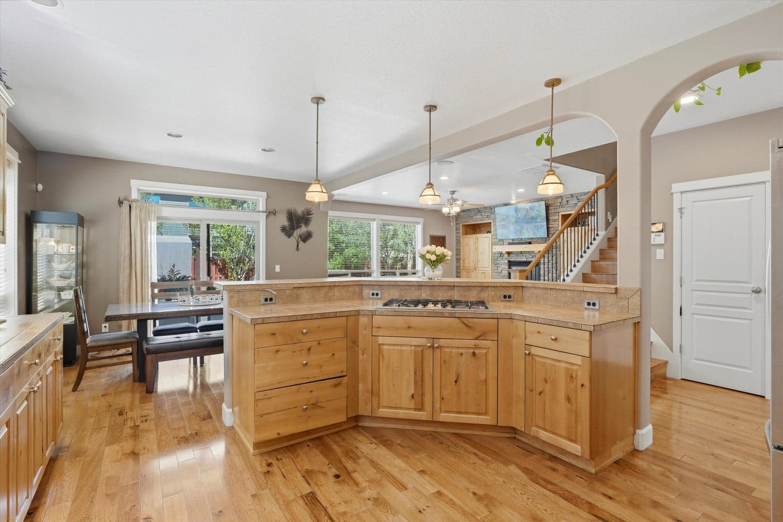 spacious cooking space with eat at bar