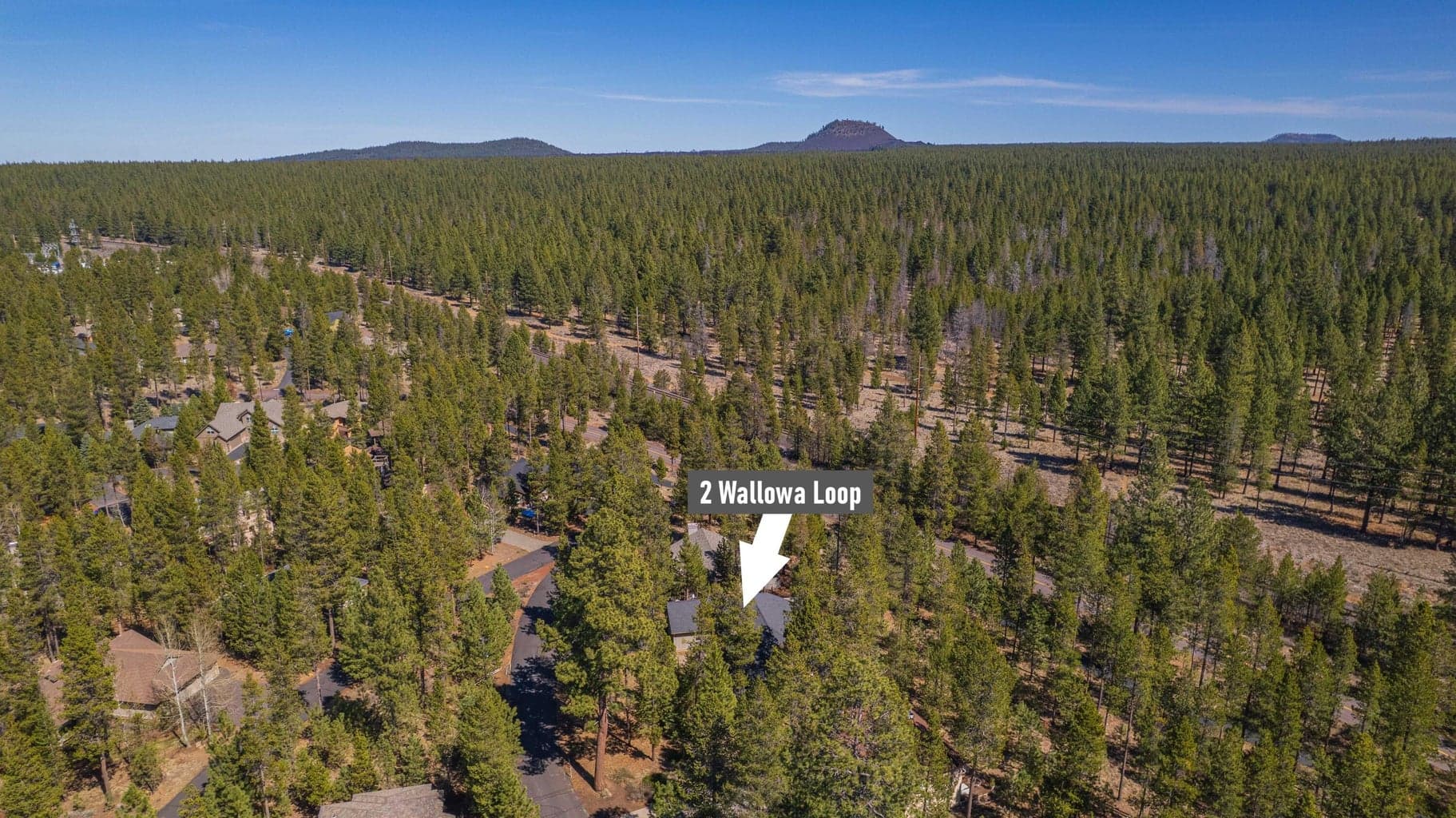 Regional aerial perspective showing the property location within Sunriver and the broader Central Oregon pine forest setting.