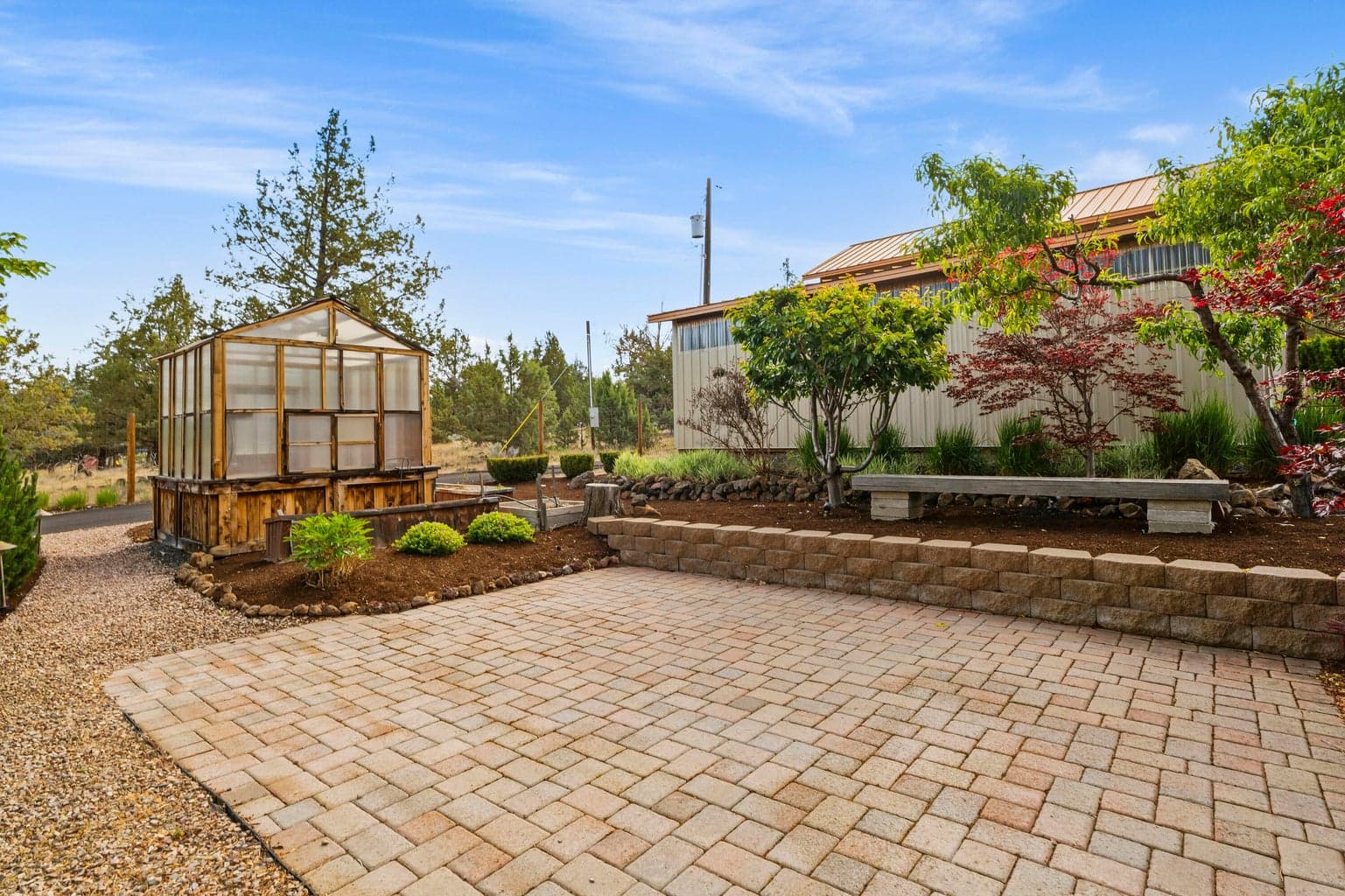Greenhouse and patio area