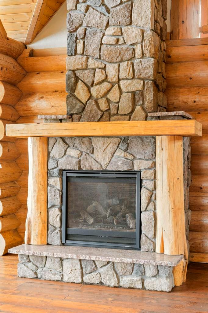 Rock wall propane fireplace