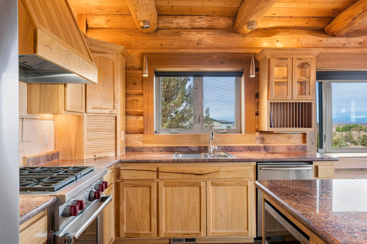 Kitchen windows facing the mountains to the south