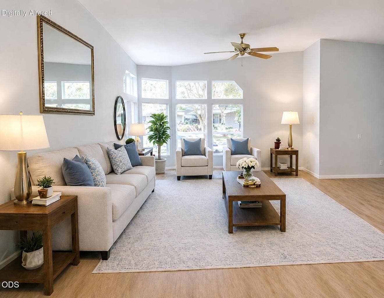 Virtually Stagged. AI used to show new flooring option with the $5,000 flooring credit.