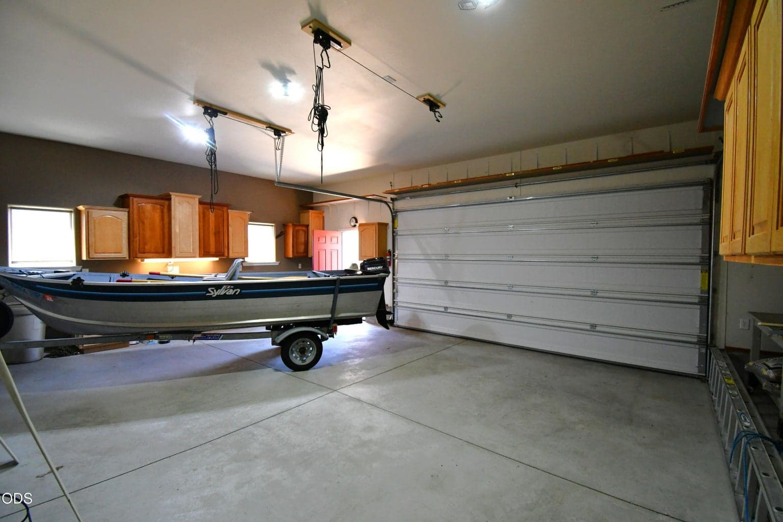 Oversize garage with work bench