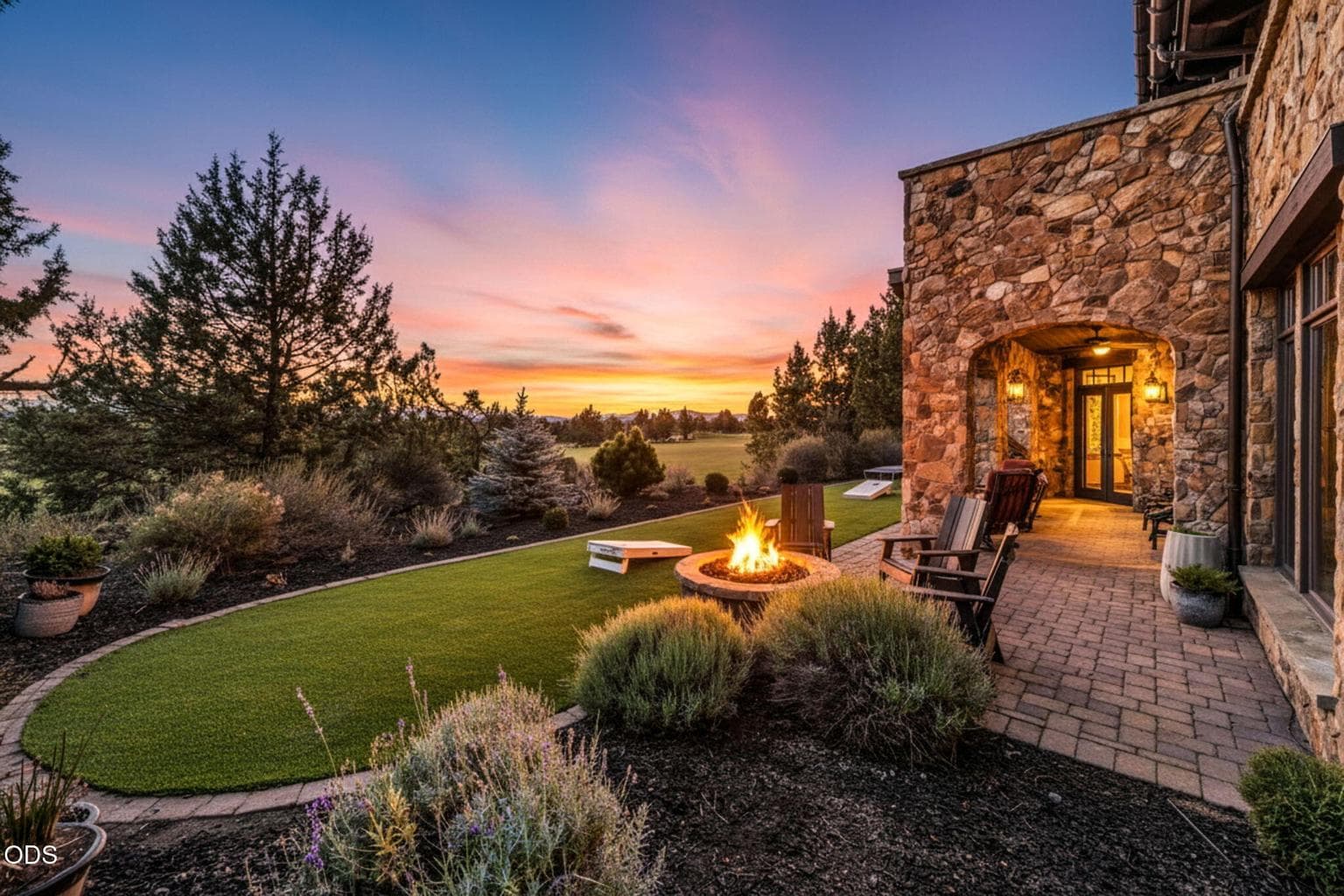 Outdoor living is elevated with a rear paver patio, spectacular Cascade Mountain views, a fire pit, and freshly installed artificial turf.