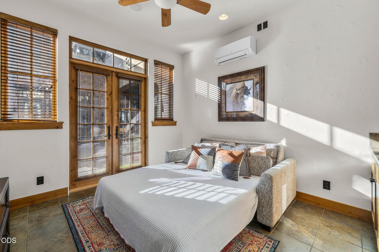 Main level of the casita with luxury Sleeper Sofa bed. Top of the line. Access to inner courtyard