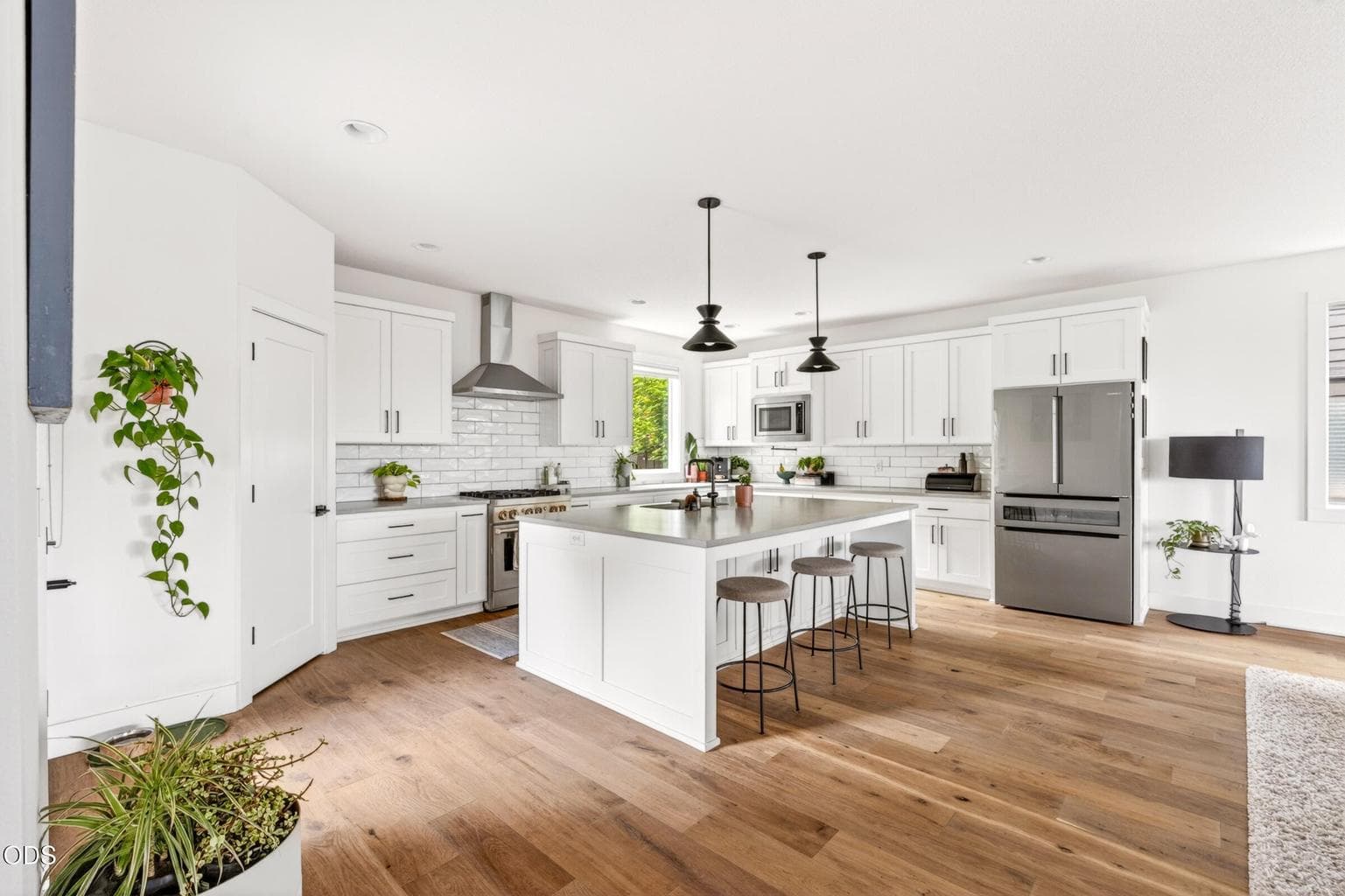 Open floor plan kitchen that leads to the back patio and great room