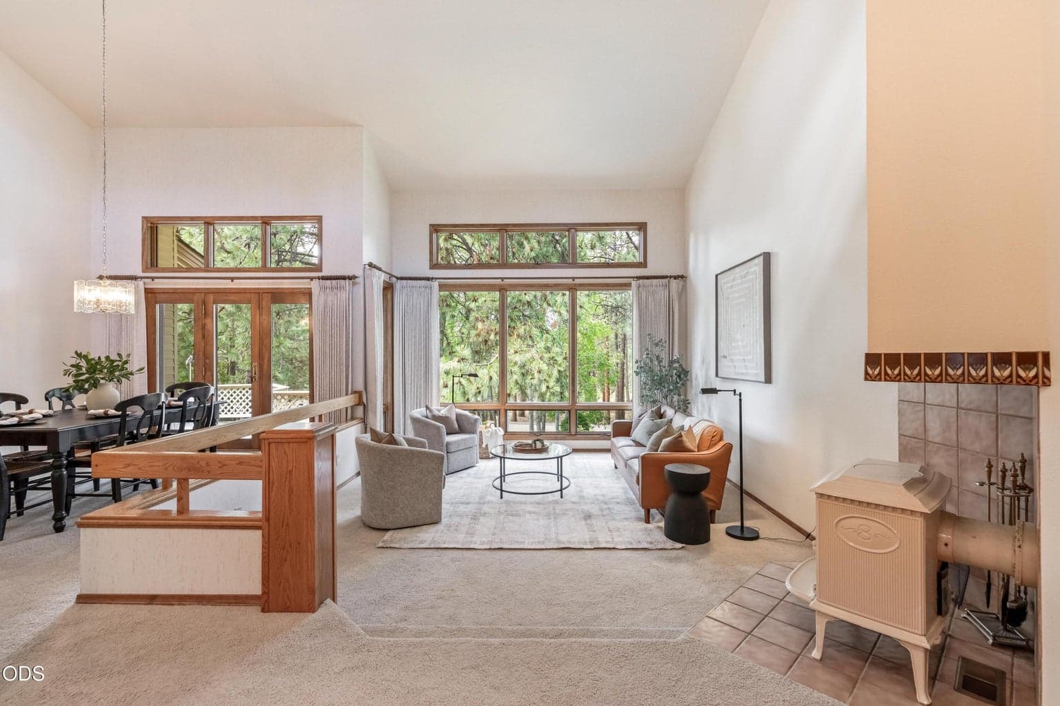 Vaulted living and dining rooms