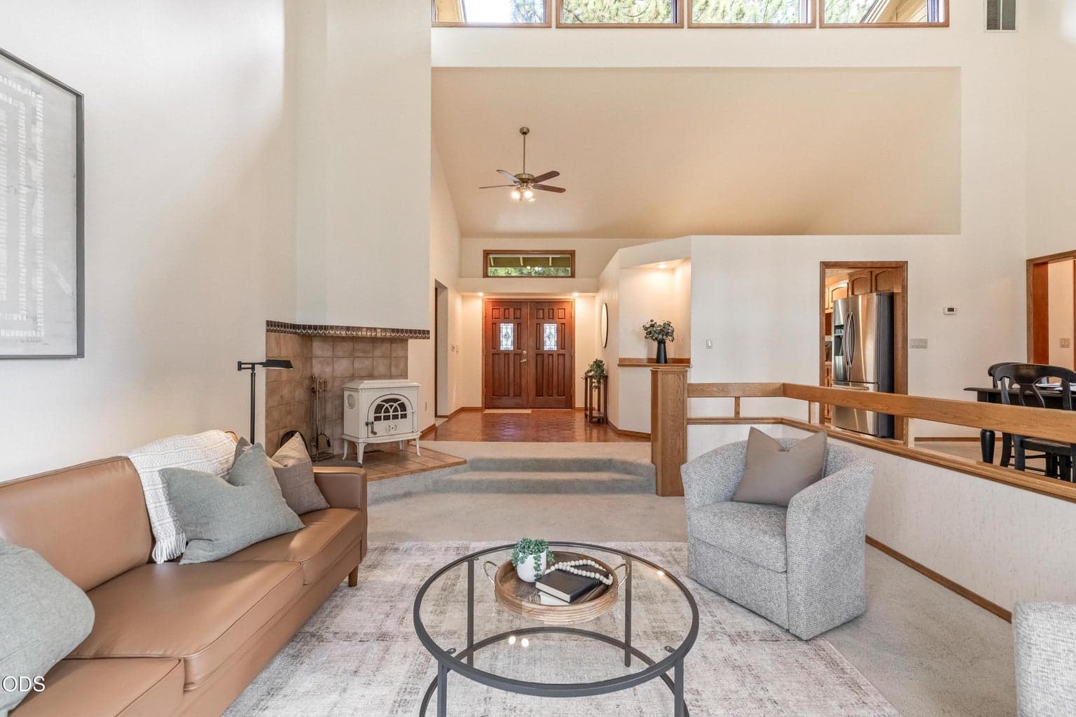 Vaulted living and dining rooms