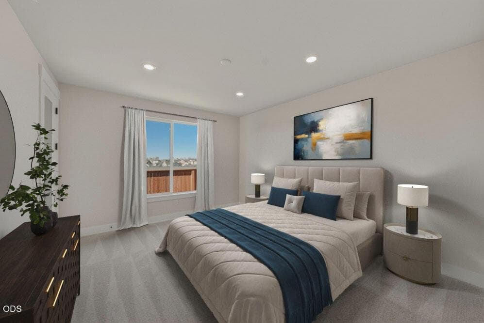 Primary suite with virtual staging.