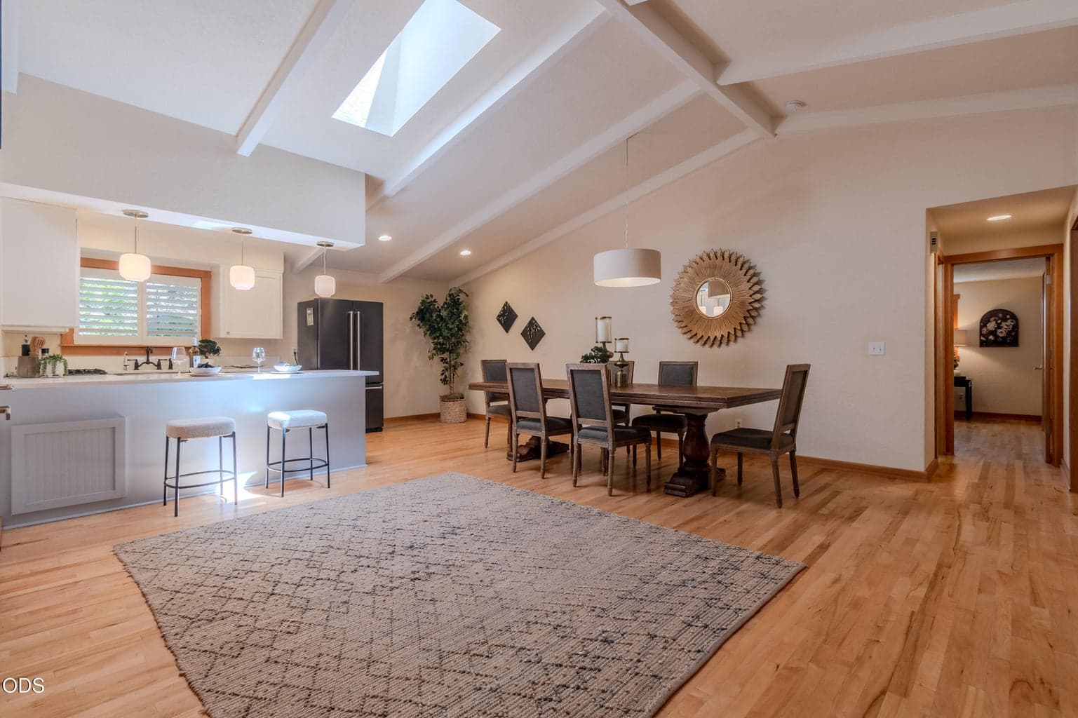 Great room with vaulted ceiling