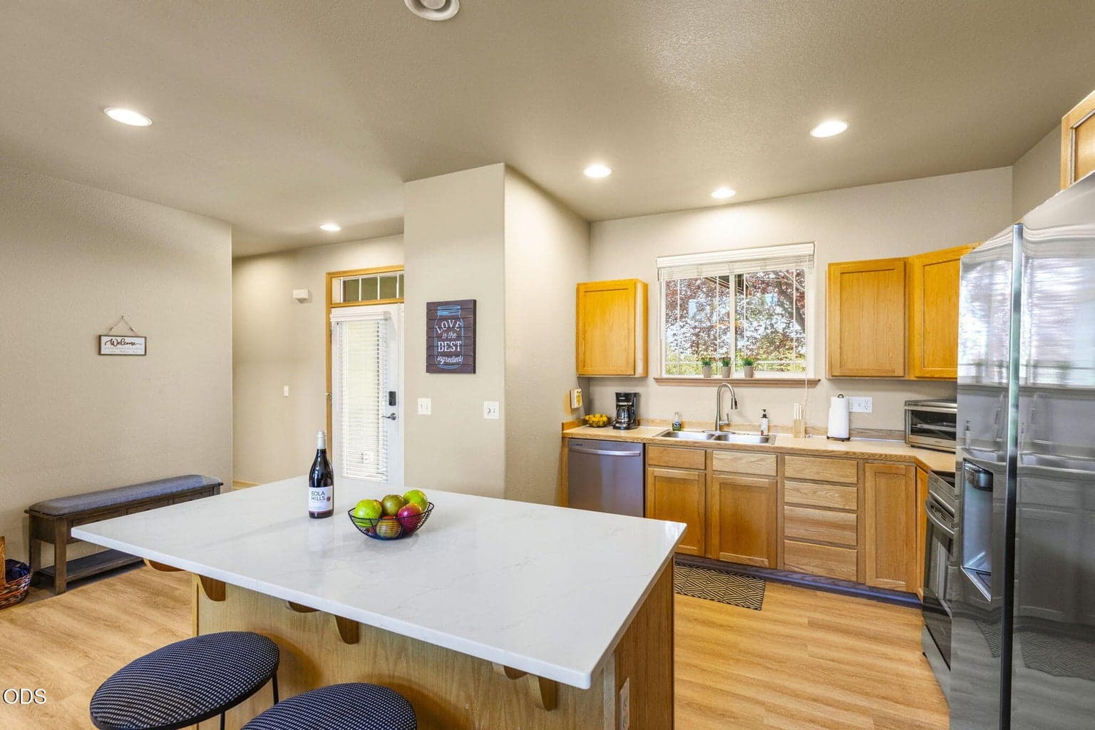 Newly installed solid quartz kitchen island