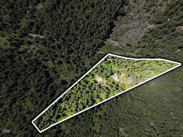 Aerial perspective showcases the property's impressive 12.43-acre footprint.