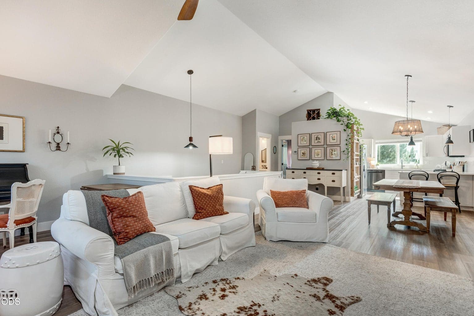 Great room with vaulted ceiling