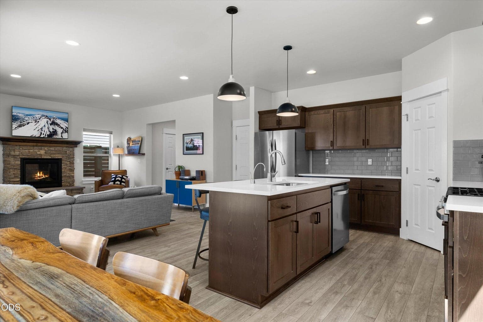 Pendant lighting over island