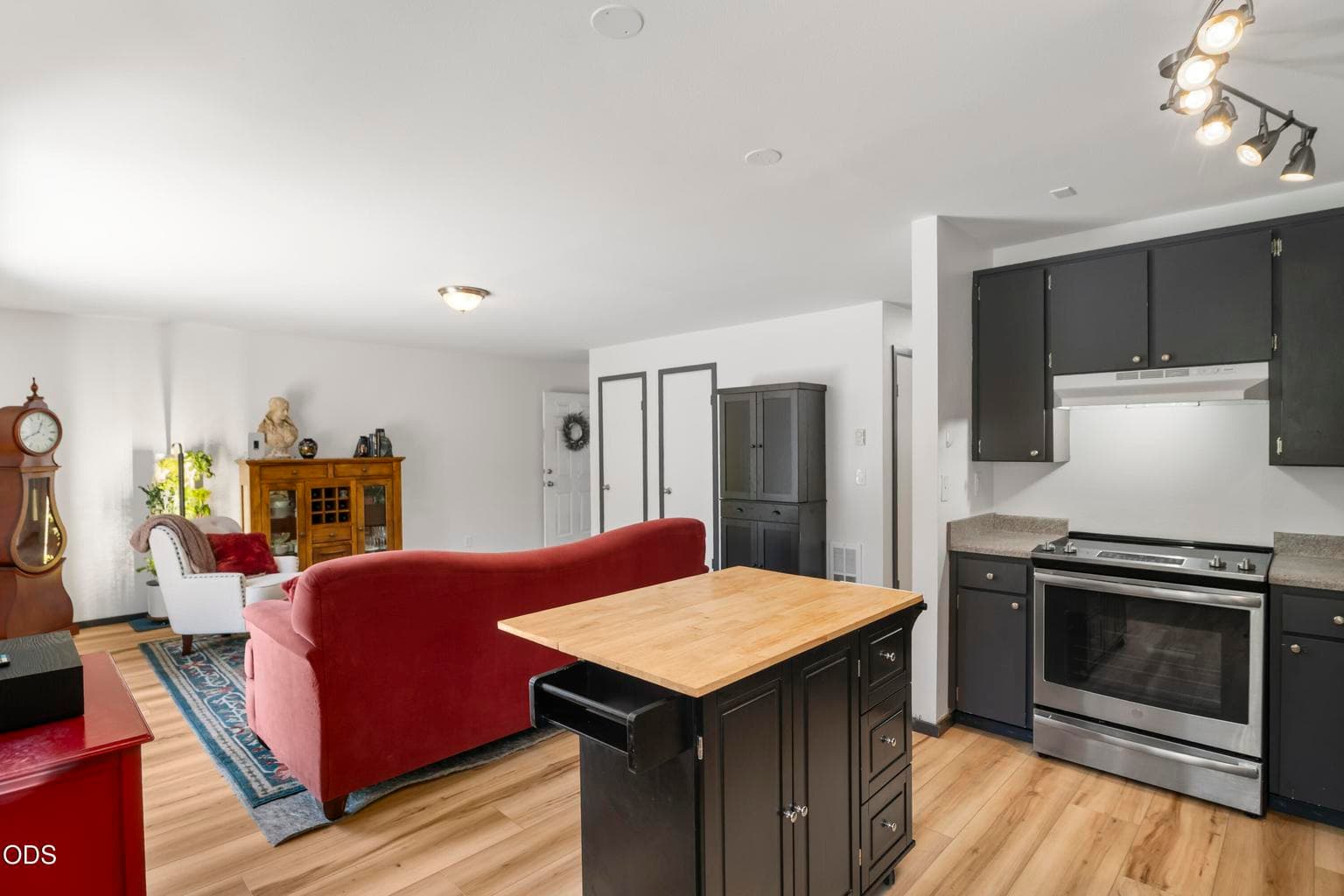 Open concept kitchen and living area