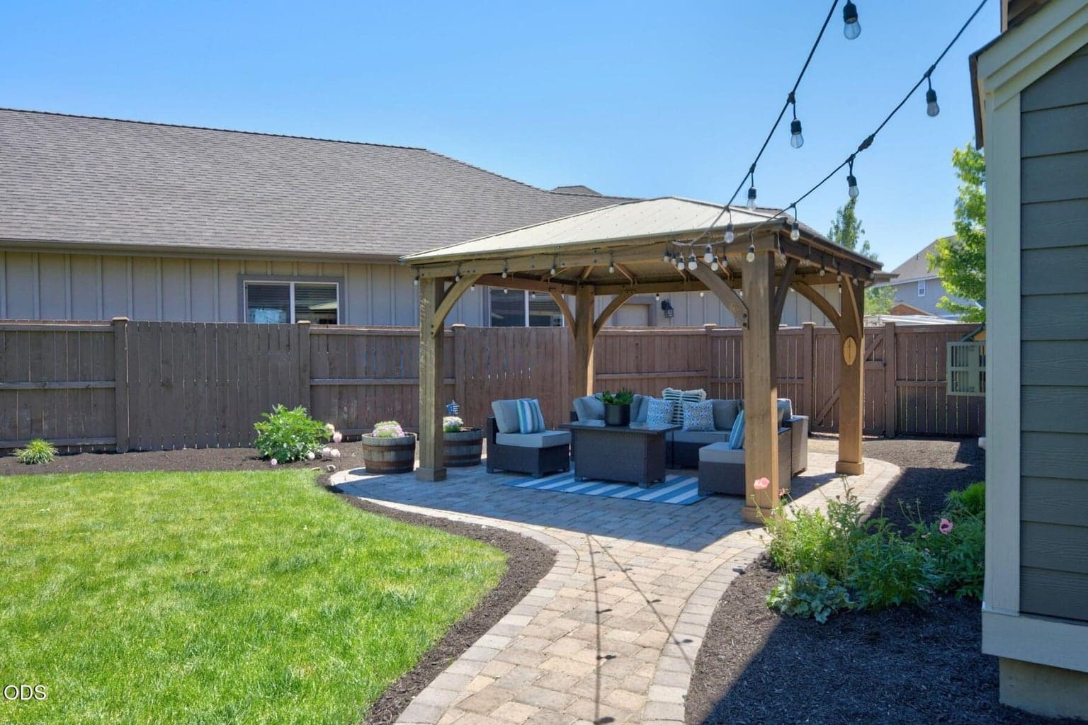 Paver Patios complement the large backyard