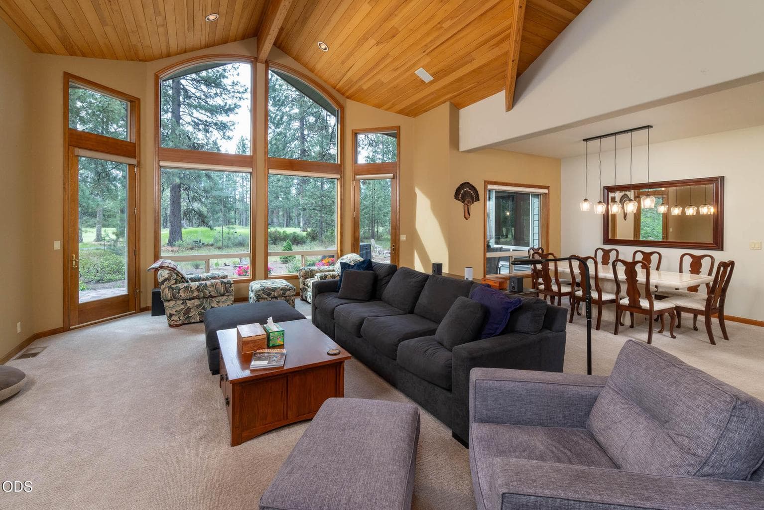 Vaulted ceiling in the living and dining room