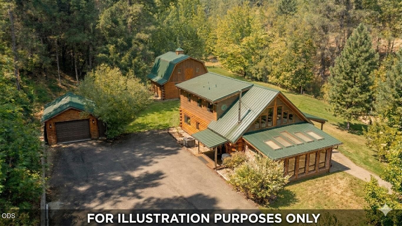 Room for a barn and a grassy area. Illustration purposes only.