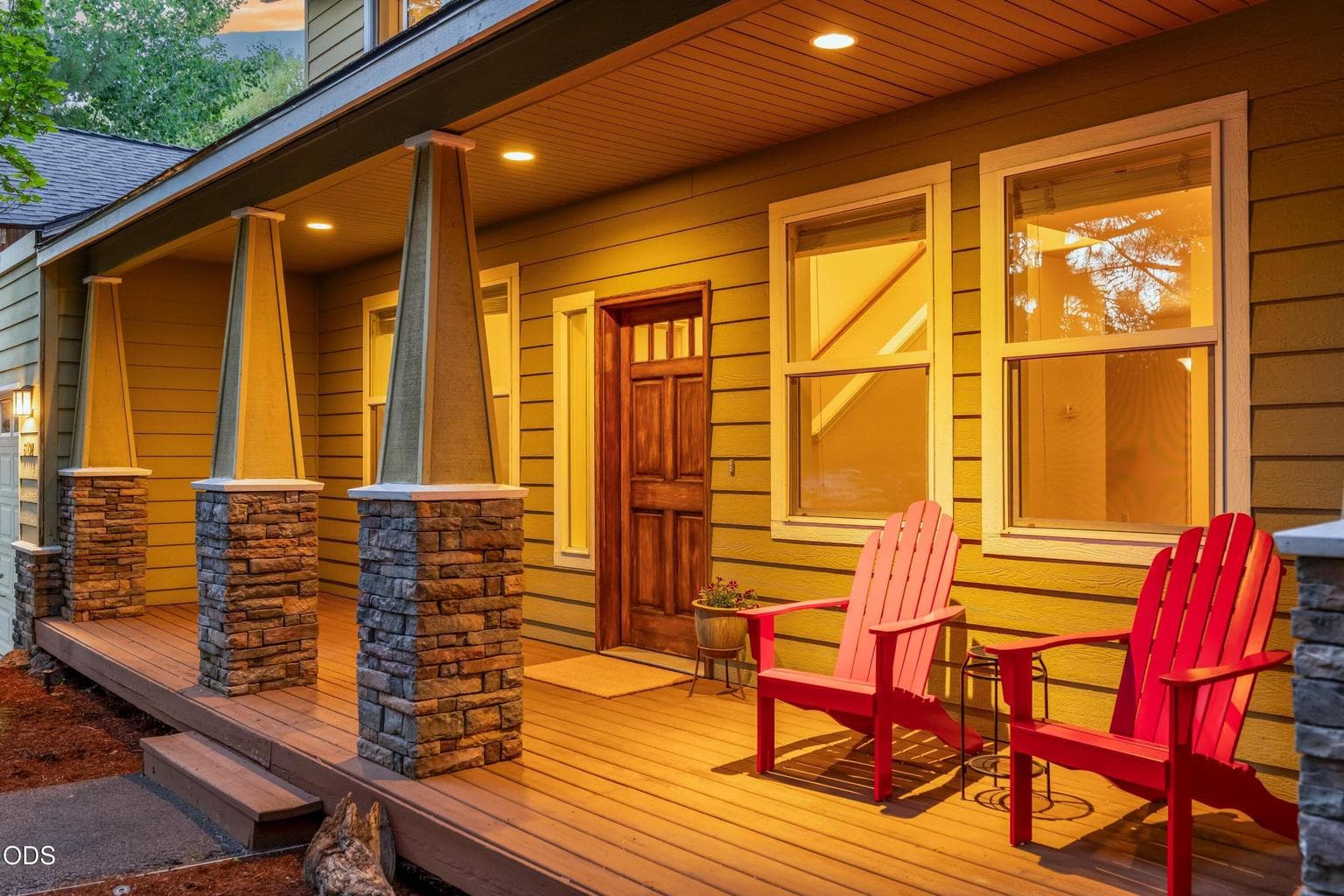 Freshly stained front deck