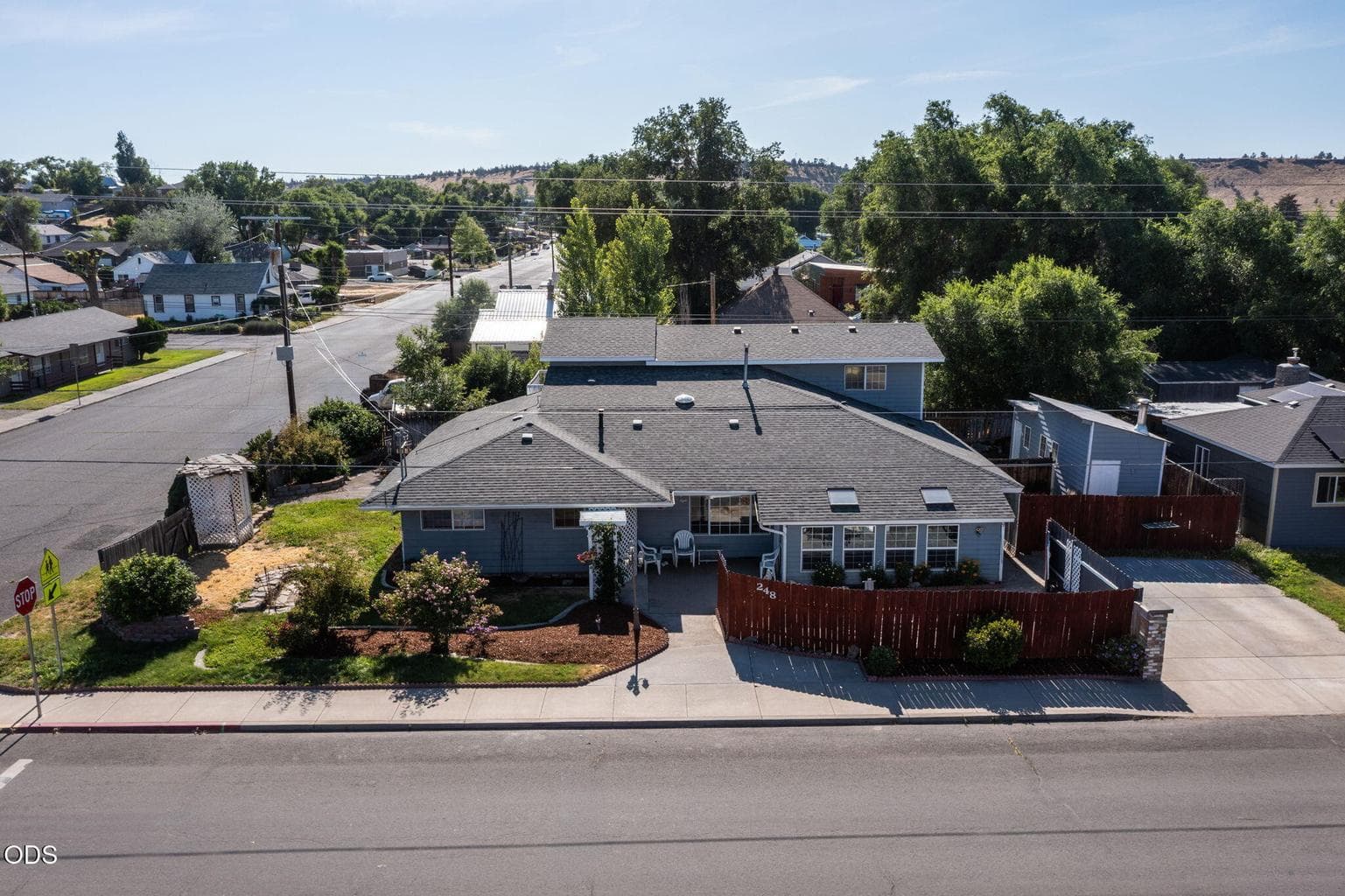 The home sits on a corner lot