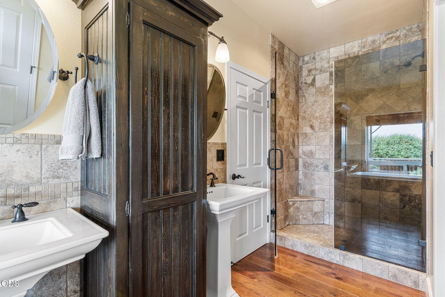 Main-Level Primary Bathroom with tile walk-in shower