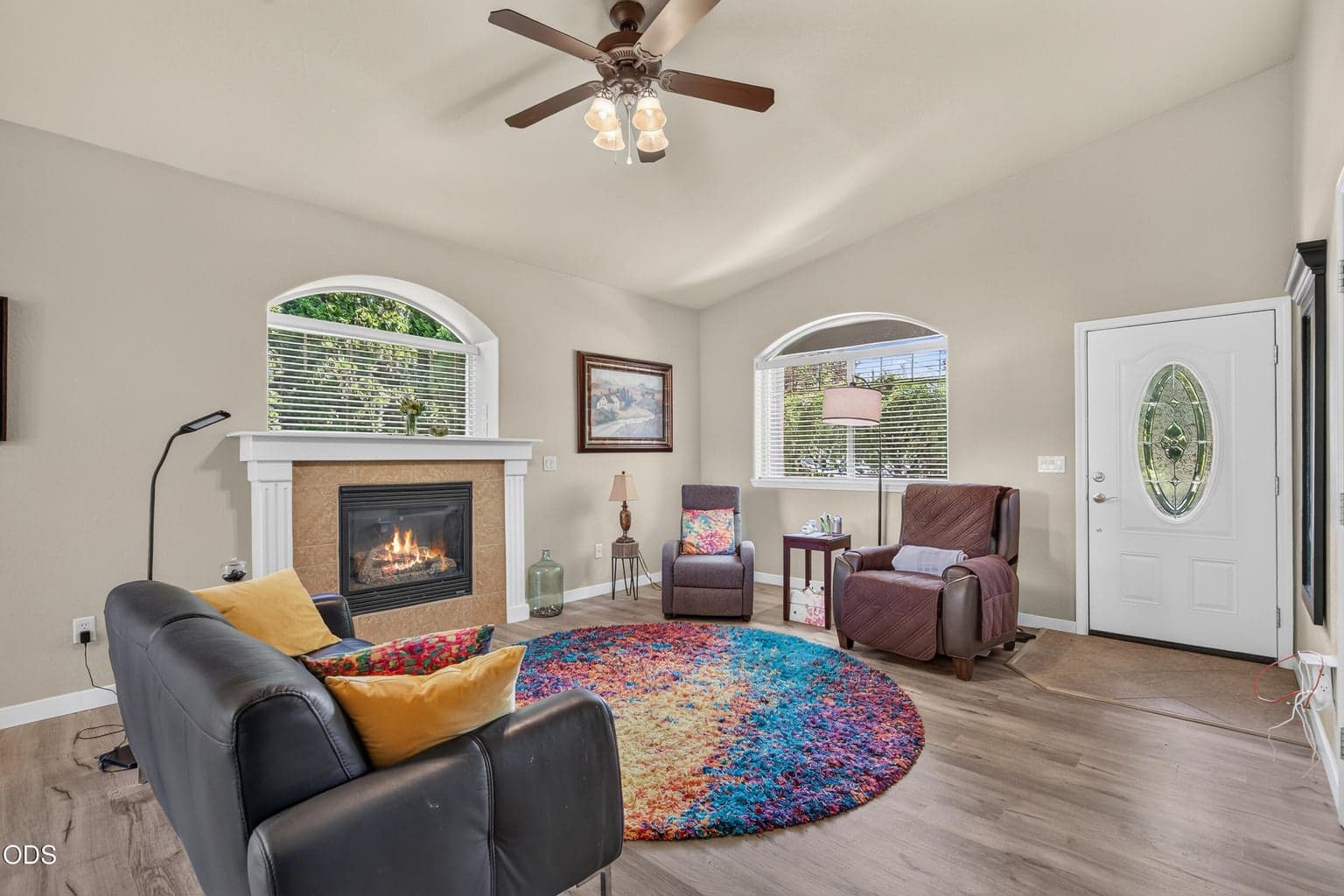 Spacious and inviting Living Room with fireplace