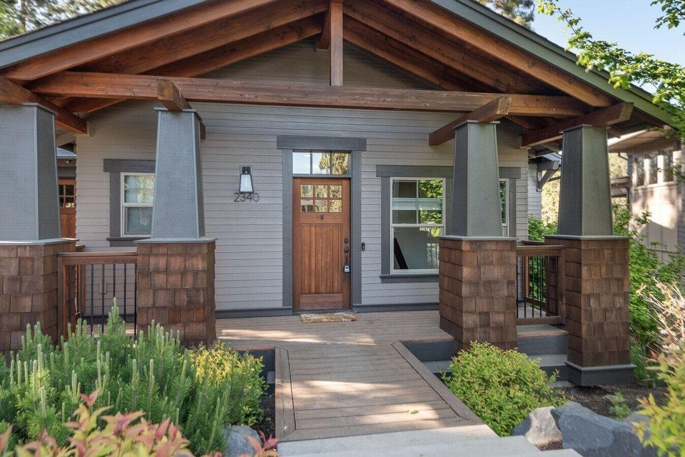 Level, easy access to both the front door as well as the driveway and garage.