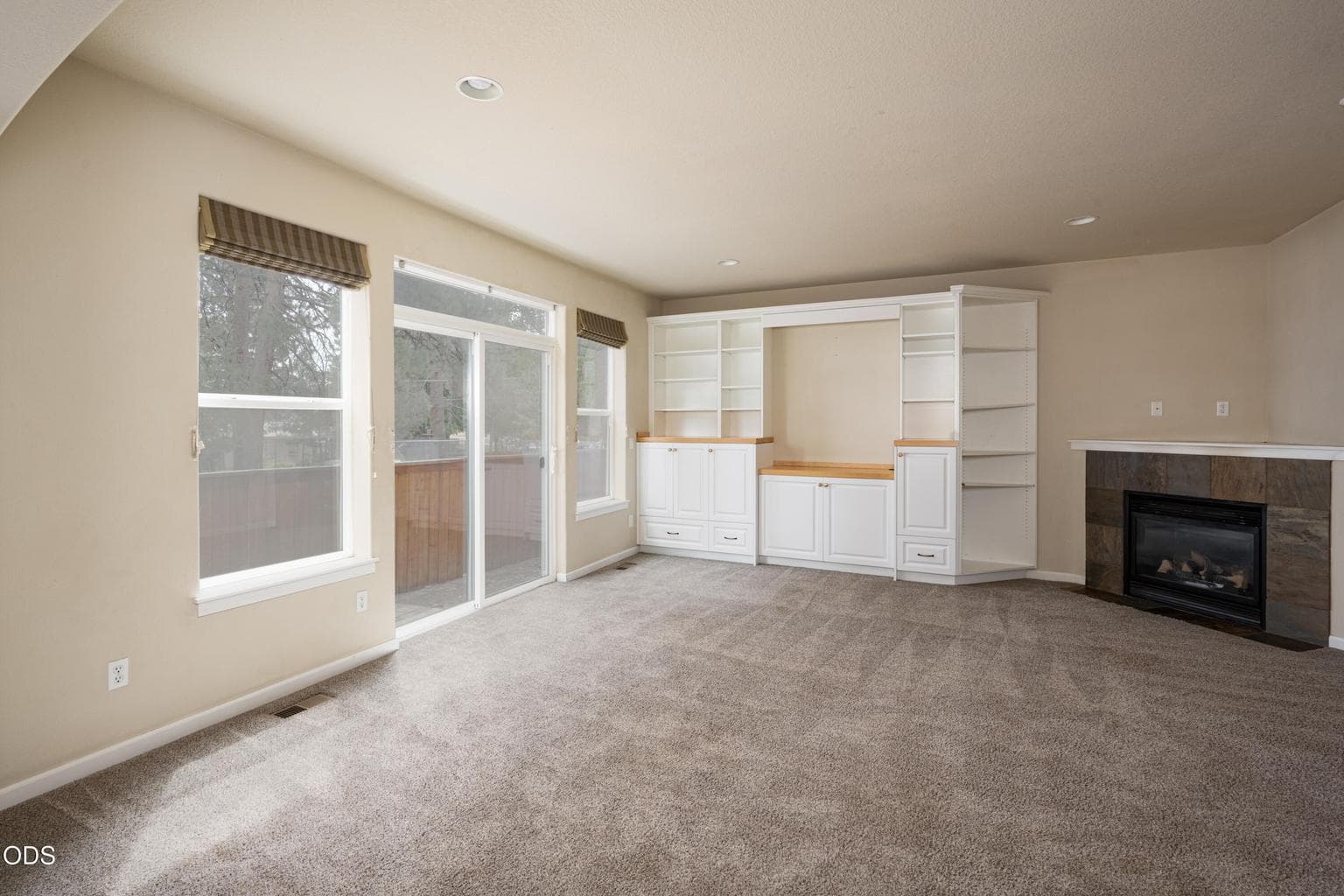 Large, spacious family room with fireplace
