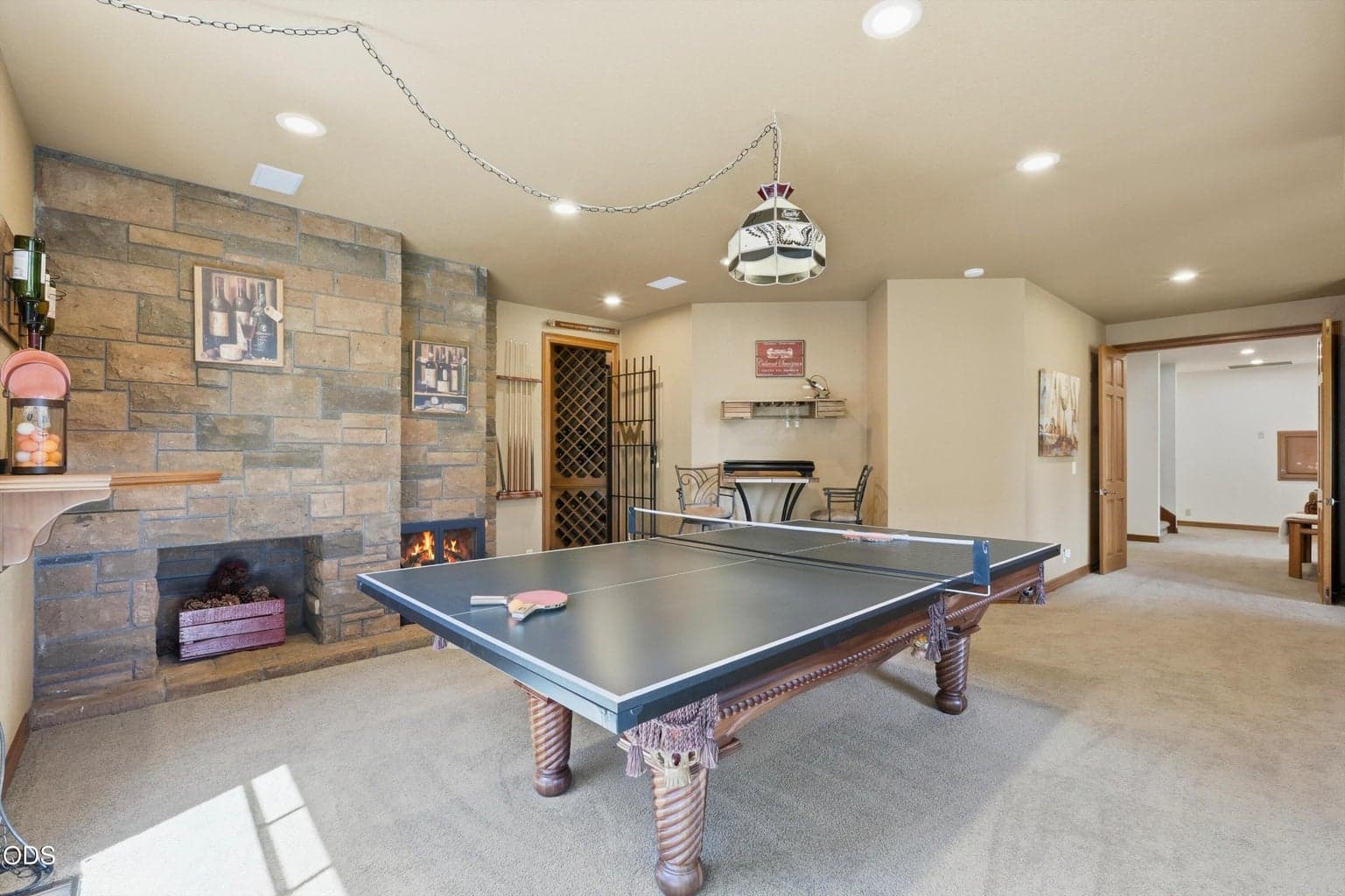 billiards and wine cellar set up downstairs