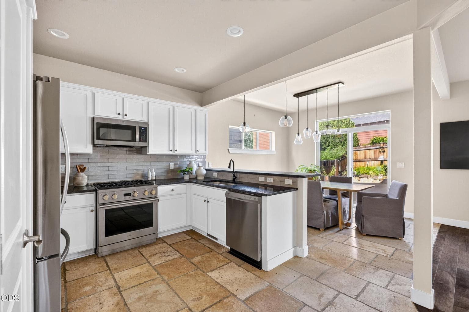 Kitchen with stainless steel appliances